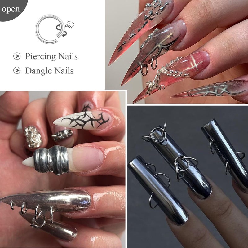 furtherpretty Gothic Punk Nail Piercing Charms, Gold Silver Open Rings Dangle Nail Charms, Y2K Grommets & Eyelets Nail Art Decorations Accessories, Manicure Supplies, Jump Rings for Jewelry Making - Image 5
